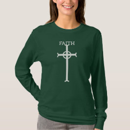 Anpassad "FAITH" Keltisk Kors Långärmad T-Shirt – 