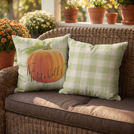 Anpassad Fall Pumpalampa Grön Gingham Mönster Kudde