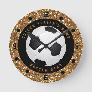 Anpassad Falsk Guld Glitter Fotboll Fotboll Rund Klocka