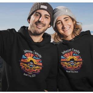 Anpassad Familj Bilresa Bergs Solnedgång Retro Hoodie