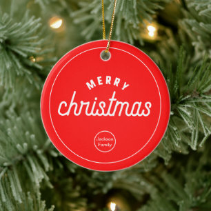 Anpassad familj god jul enkel röd prydnad julgransprydnad keramik