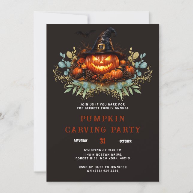 Anpassad familj pumpa skulptering Halloween-fest  Inbjudningar (Framsida)