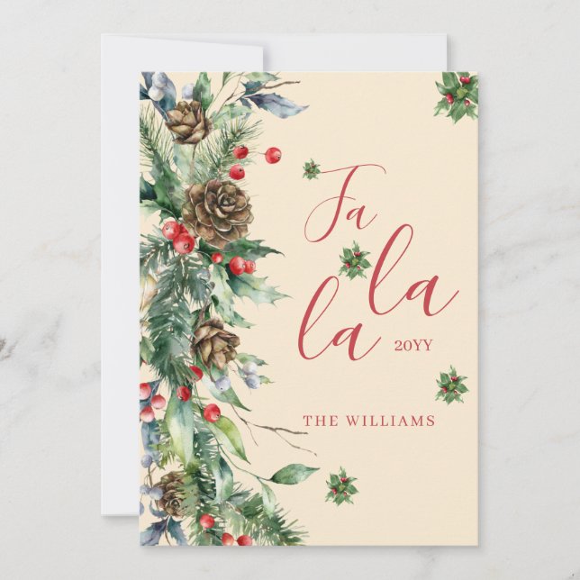 Anpassad familj rött blommigt mönster Fa La La Julkort (Framsida)