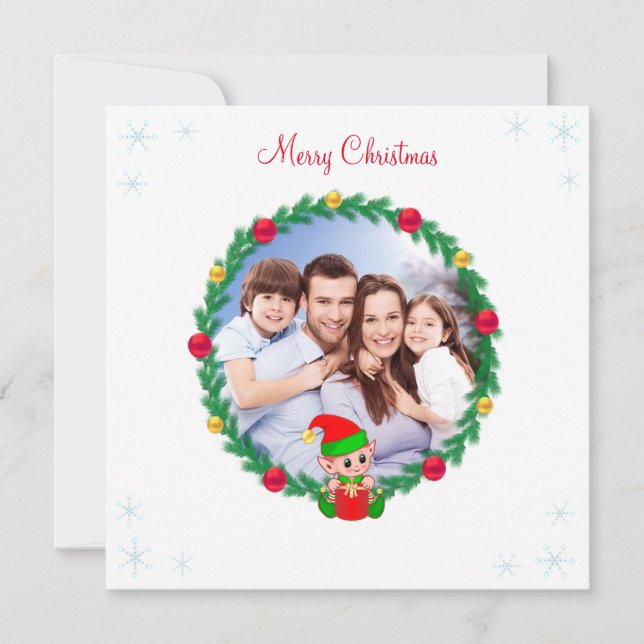 Anpassad familj, tallkrans & söt alv jul (Framsida)