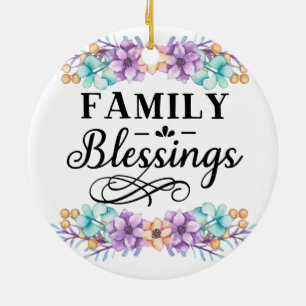 Anpassad familjebild - Rosa blommig familjeblessni Julgransprydnad Keramik