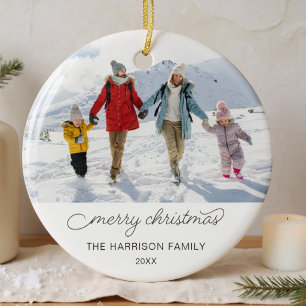 Anpassad familjefoto Enkel Glad jul Julgransprydnad Keramik