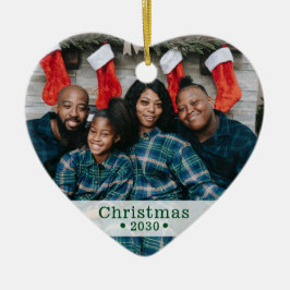 Anpassad familjefoto jul hjärta julgransprydnad keramik