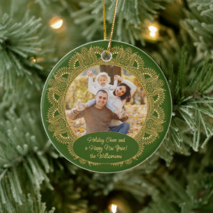 Anpassad familjefoto jul Personlig text Julgransprydnad Keramik