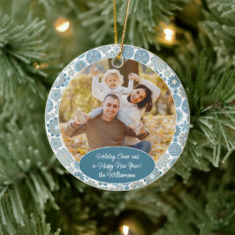 Anpassad familjefoto jul Personlig text Julgransprydnad Keramik
