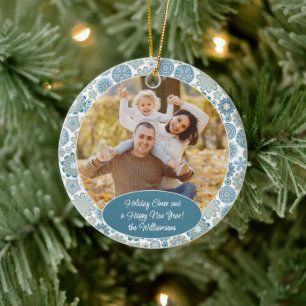 Anpassad familjefoto jul Personlig text Julgransprydnad Keramik