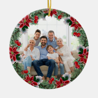 Anpassad familjefoto jul poinsettia krans julgransprydnad keramik