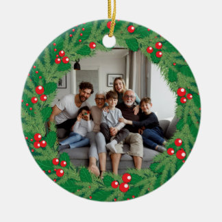 Anpassad familjefoto julgranskrans present julgransprydnad keramik