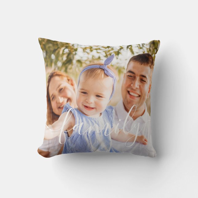 Anpassad familjefoto monogram prepstripe kudde (Framsida)