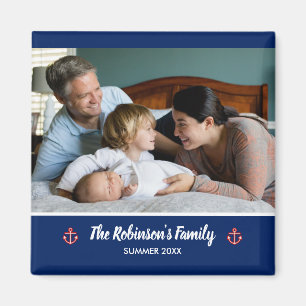 Anpassad familjefoto, nautisk marinblå magnet