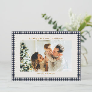 Anpassad familjefoto Navy Gingham Rutig jul Julkort
