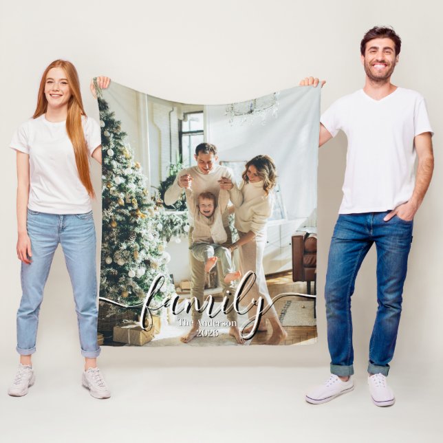 Anpassad familjefoto - Personligt efternamn  Fleecefilt (På plats)