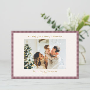 Anpassad familjefoto Plum Mauve Gingham jul Julkort