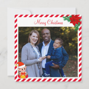 Anpassad familjefoto & söt tomte på rött och vitt