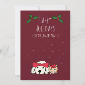 Anpassad familjefoto Whimsical katt hund Julkort