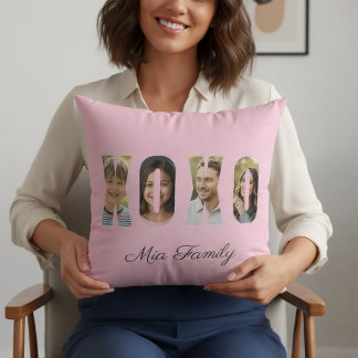 Anpassad familjefoto XOXO Rosa Alla hjärtans dag Kudde