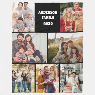Anpassad familjefotocollage Elegant present Svart Fleecefilt