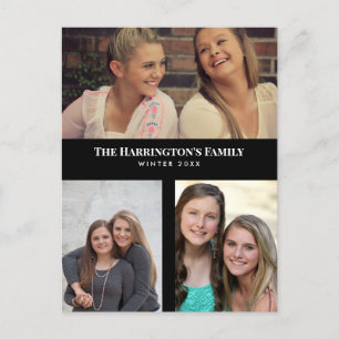 Anpassad familjefotocollage i svart ram med 3 sekt vykort
