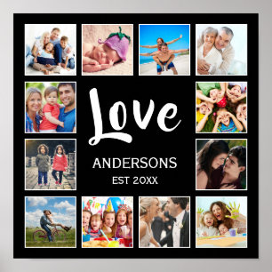 Anpassad familjefotocollage Personlig svart Poster