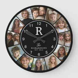 Anpassad familjemonogram namn år 12 bildcollage stor klocka
