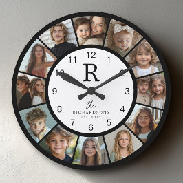 Anpassad familjemonogram namn år 12 bildcollage stor klocka