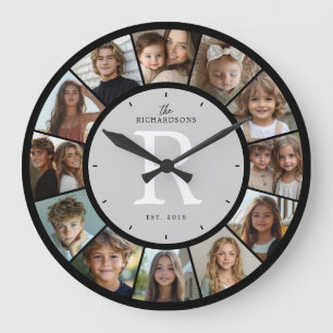 Anpassad familjemonogram namn år 12 bildcollage stor klocka