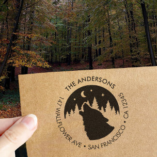 Anpassad familjenamn Varg Måne Retur Trä Konst Stä Stämpel