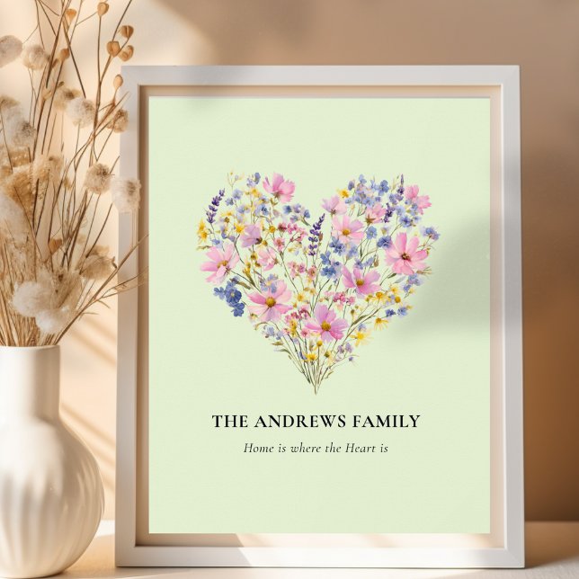 Anpassad familjenamn Vildblomma Hjärtan Affisch (Custom Family Name Wildflower Heart Poster)