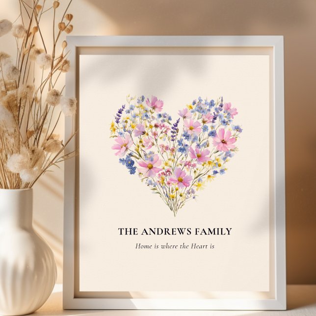 Anpassad familjenamn Vildblomma Hjärtan Affisch (Custom Family Name Wildflower Heart Poster)