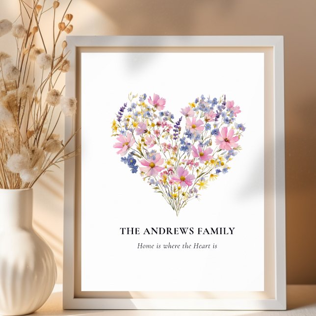 Anpassad familjenamn Vildblomma Hjärtan Affisch (Custom Family Name Wildflower Heart Poster)