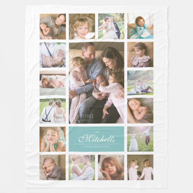 Anpassad färg Elegant Skript Familj Foto Collage Fleecefilt (Framsidan)