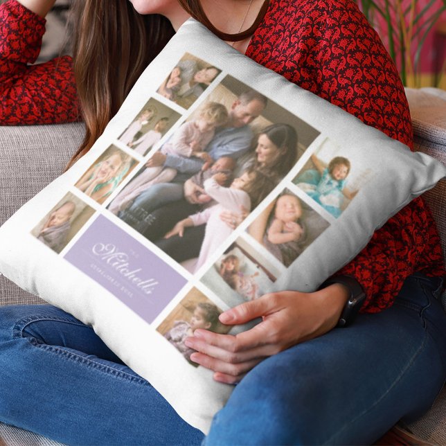Anpassad färg Elegant Skript Familj Foto Collage Kudde (Skapare uppladdad)