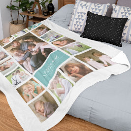 Anpassad färg Elegant Skript Familjefoto Collage Fleecefilt