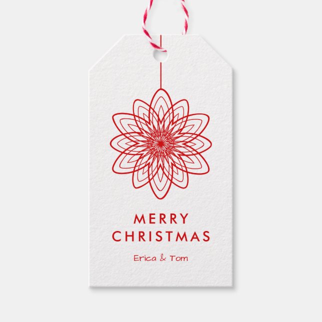 Anpassad färg Glad jul minimalistisk blomma Presentetikett (Framsidan)