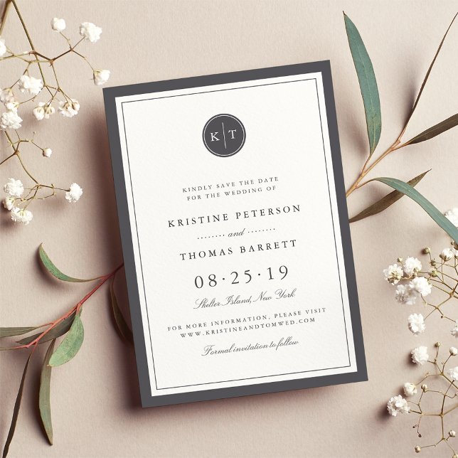 Anpassad färg Monogram Save the Date-kort Spara Datumet (Skapare uppladdad)