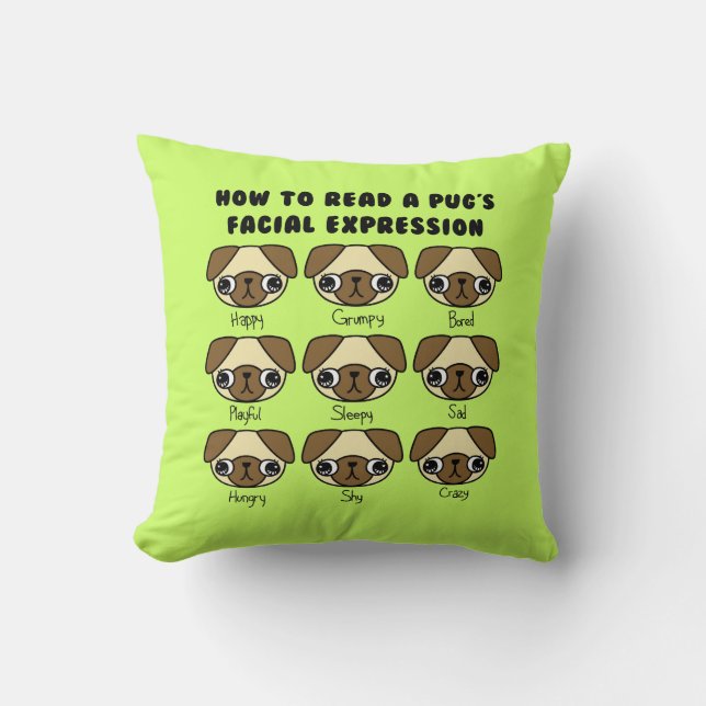 ANPASSAD FÄRG Söt Kawaii Tecknad Pug Rolig Kudde (Framsida)