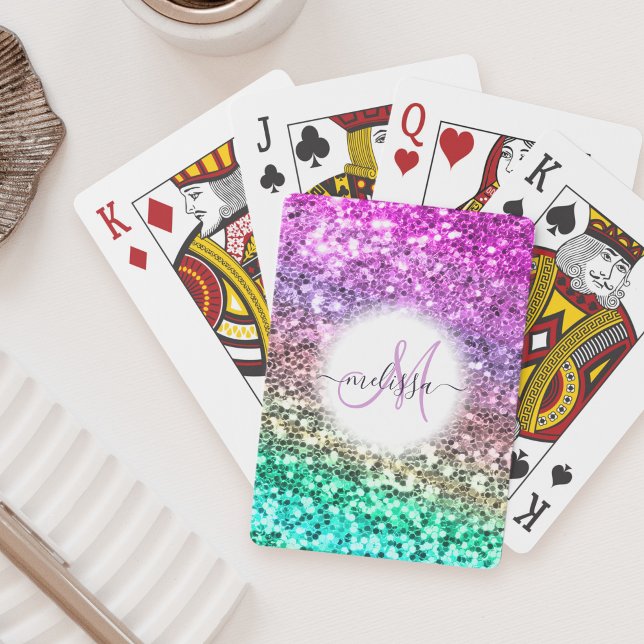 Anpassad färgfull Glitter Sjöjungfru Monogram Namn Casinokort (Skapare uppladdad)