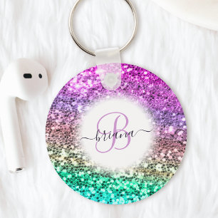 Anpassad färgfull Glitter Sjöjungfru Monogram Namn Nyckelring