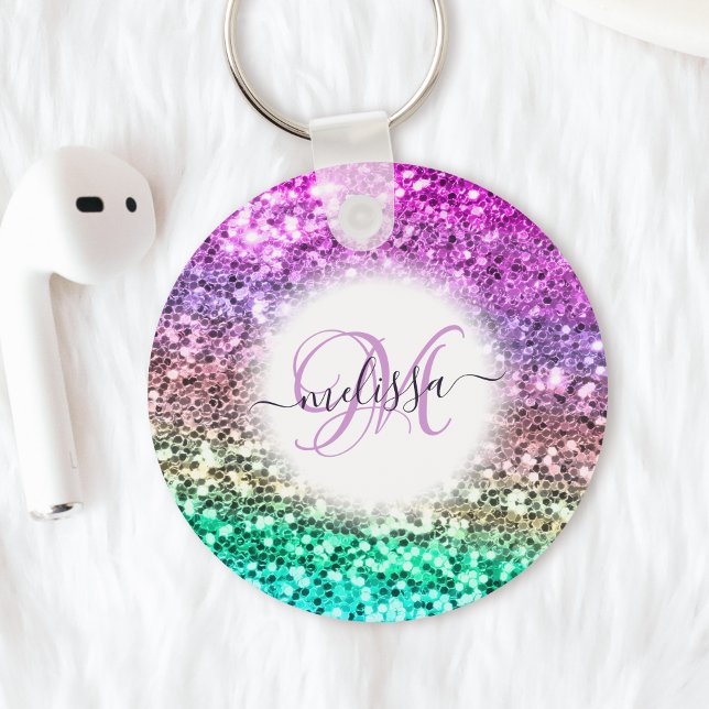 Anpassad färgfull Glitter Sjöjungfru Monogram Namn Nyckelring (Skapare uppladdad)