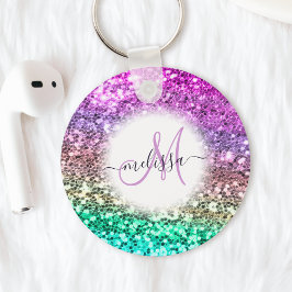 Anpassad färgfull Glitter Sjöjungfru Monogram Namn Nyckelring