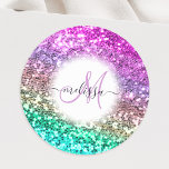 Anpassad färgfull Glitter Sjöjungfru Monogram Namn Runt Klistermärke<br><div class="desc">Anpassa enkelt dessa vackra glatt faux-glitter-klistermärken med ditt handskrivna skript i anpassningsbar monogram och namn.</div>