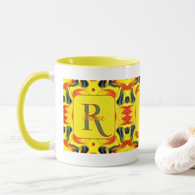 Anpassad färgrik konstmonogram med din initiala na mugg (Med munk)