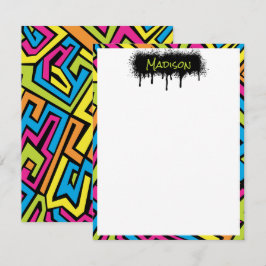 Anpassad färgrik neon graffiti gatumuster konst  anteckningskort