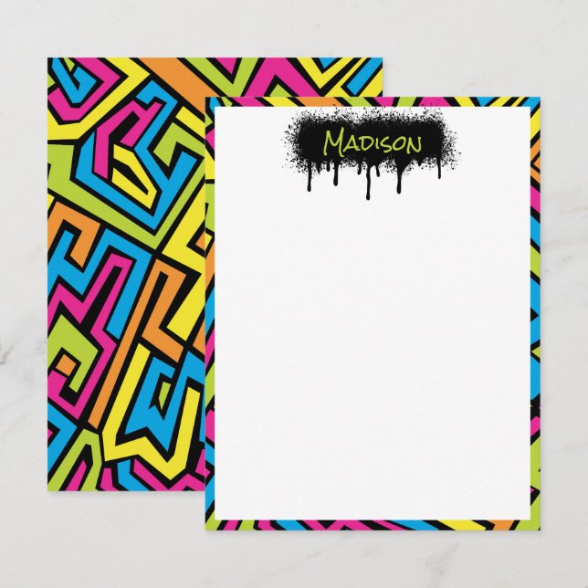 Anpassad färgrik neongrafitti gatukonst mönster  anteckningskort (Fram/baksida)
