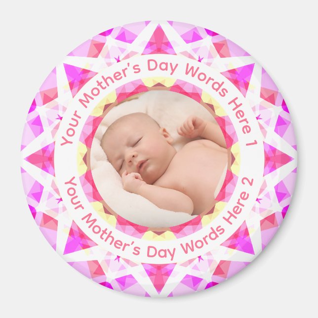 Anpassad färgrik rolig morfdagsbild i rosa stjärna magnet (Framsidan)