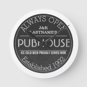 Anpassad Faux Chalkboard Pub-Underlägg Rund Klocka